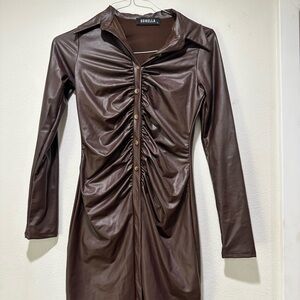 Sorella Chocolate Long Sleeve Ruched Dress